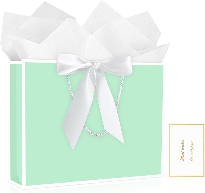 JMANNI Gift Bags, Large Gift Bags, 1Pcs Paper Gift Bag with 2 Tissue Paper and 1 Greeting Cards, Present Bags with Handles for Women Girls Bridesmaid Birthday Valentines Wedding Party (Green) - Image 1